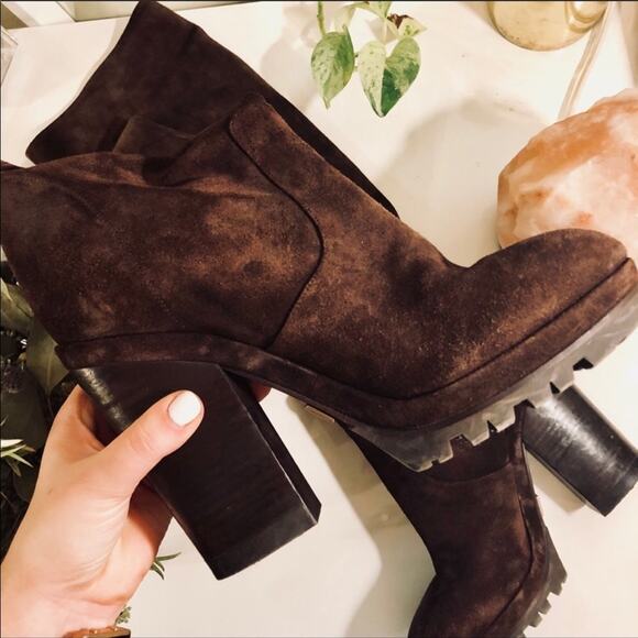 MICHAEL KORS Chocolate Brown Suede Leather Knee High Chunky Heel Boot Boots 9 - Picture 4 of 7